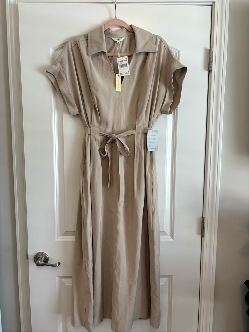 NWT’s-Max Studio Neutral Beige Short-Sleeve Collared Maxi Dress